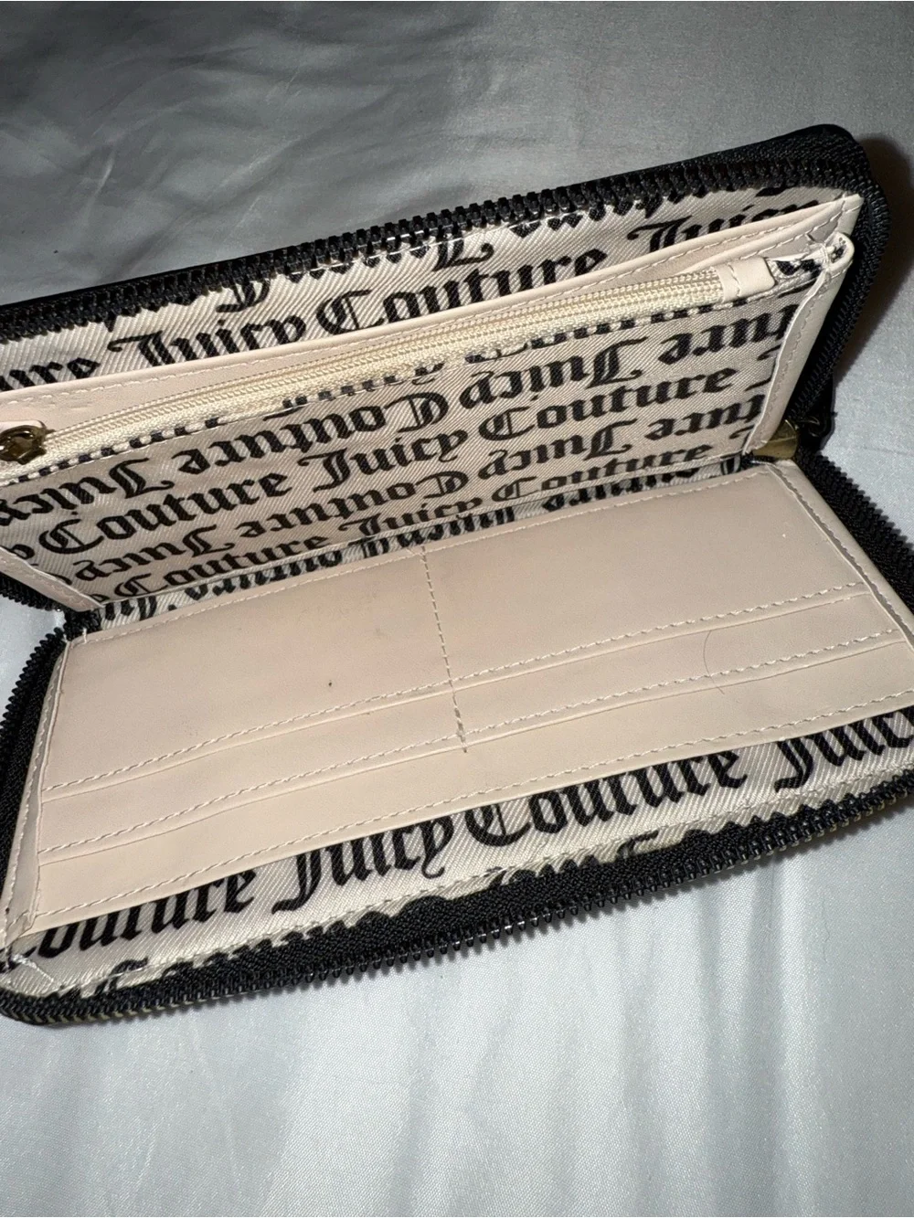 Juicy Coture Black Quilted Zip-Around Wallet with Gold Crown Accent